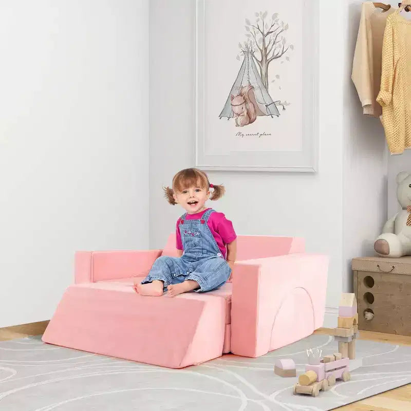 Divano modulare da gioco per bambini 8 pezzi con rivestimento sfoderabile per sala giochi e camera da letto, interno, rosa/grigio