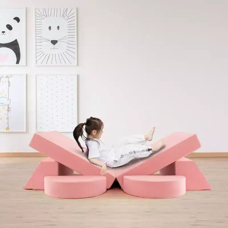 Divano modulare da gioco per bambini 8 pezzi con rivestimento sfoderabile per sala giochi e camera da letto, interno, rosa/grigio