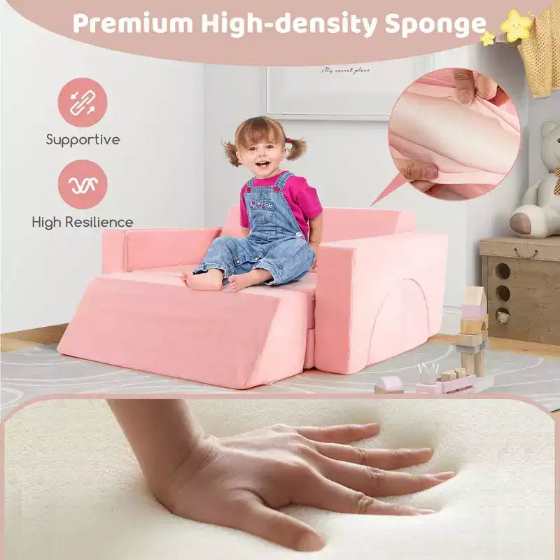 Divano modulare da gioco per bambini 8 pezzi con rivestimento sfoderabile per sala giochi e camera da letto, interno, rosa/grigio