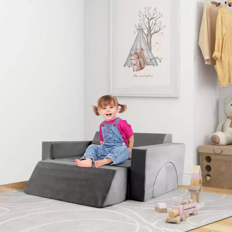 Divano modulare da gioco per bambini 8 pezzi con rivestimento sfoderabile per sala giochi e camera da letto, interno, rosa/grigio