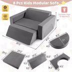 Divano modulare da gioco per bambini 8 pezzi con rivestimento sfoderabile per sala giochi e camera da letto, interno, rosa/grigio