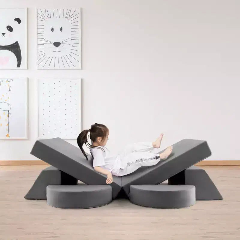 Divano modulare da gioco per bambini 8 pezzi con rivestimento sfoderabile per sala giochi e camera da letto, interno, rosa/grigio