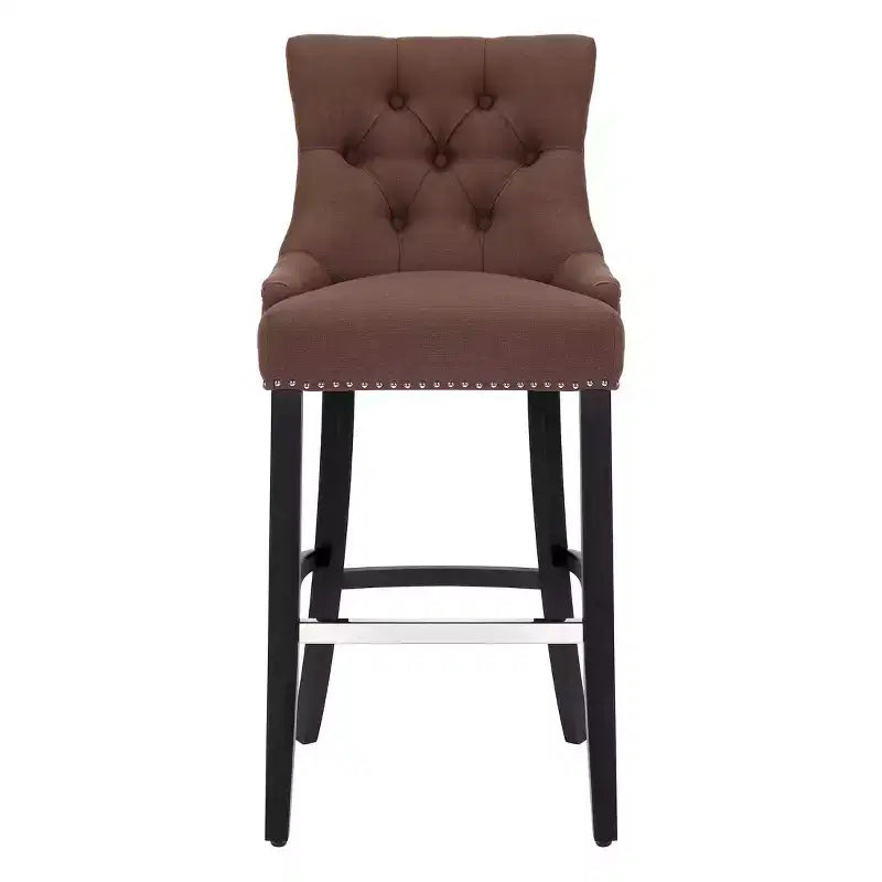 WestinTrends 29 Linen Fabric Tufted Buttons Upholstered Wingback Bar Stool, Brown
