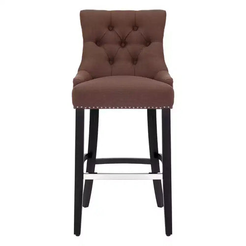 WestinTrends 29 Linen Fabric Tufted Buttons Upholstered Wingback Bar Stool, Brown