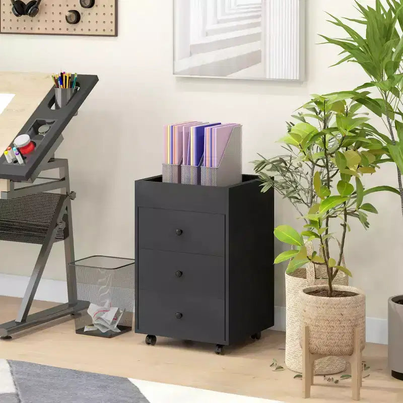 HOMCOM Cassettiera Verticale a 3 Cassetti, Mobile Contenitore per Ufficio con Vassoio Rimovibile, Supporto Stampante Sotto Scrivania con Spazio di Archiviazione per Ufficio Domestico