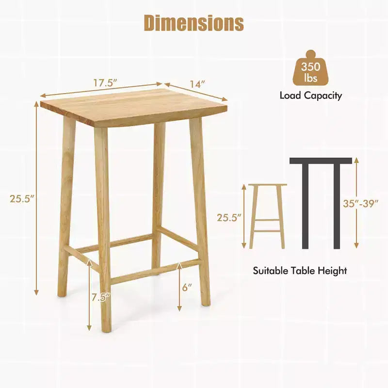 Set di 2/4 sgabelli da 25,5" con poggiapiedi e struttura in legno massello, altezza bancone, naturale