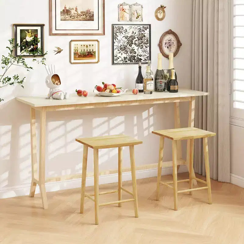 Set di 2/4 sgabelli da 25,5" con poggiapiedi e struttura in legno massello, altezza bancone, naturale