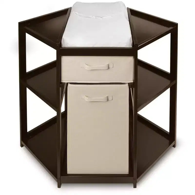 Badger Basket Diaper Corner Baby Changing Table with Hamper and Basket
