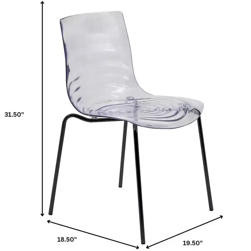 LeisureMod Astor Sedie da pranzo in plastica, set da 4, design a onde d'acqua con gambe in acciaio inossidabile nero, sedie moderne d'accento per cucina, sala da pranzo