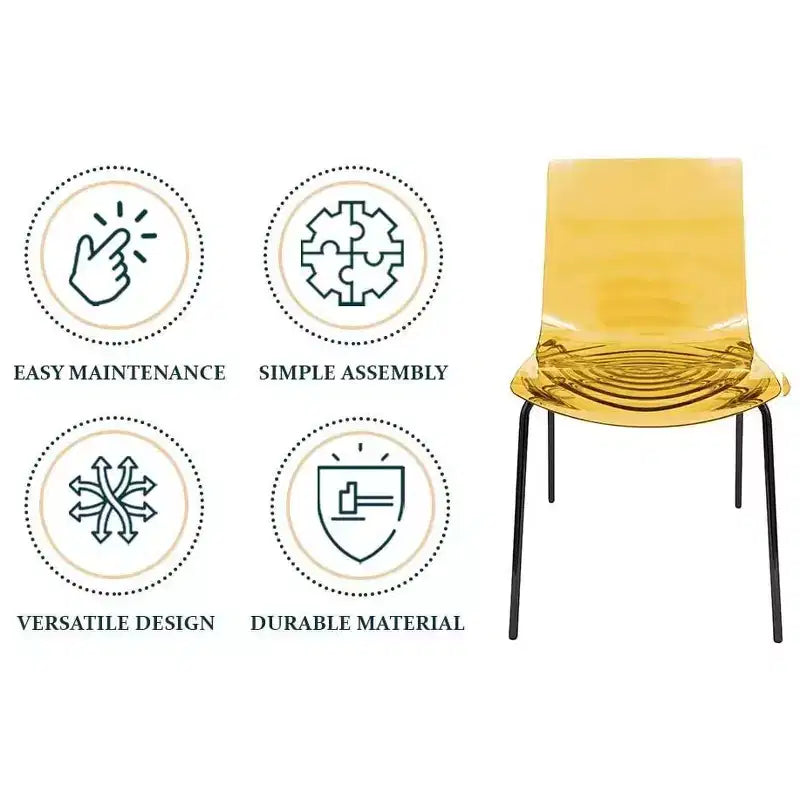 LeisureMod Astor Sedie da pranzo in plastica, set da 4, design a onde d'acqua con gambe in acciaio inossidabile nero, sedie moderne d'accento per cucina, sala da pranzo