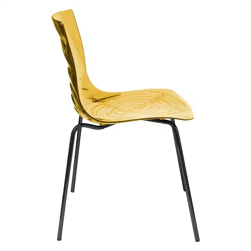 LeisureMod Astor Sedie da pranzo in plastica, set da 4, design a onde d'acqua con gambe in acciaio inossidabile nero, sedie moderne d'accento per cucina, sala da pranzo