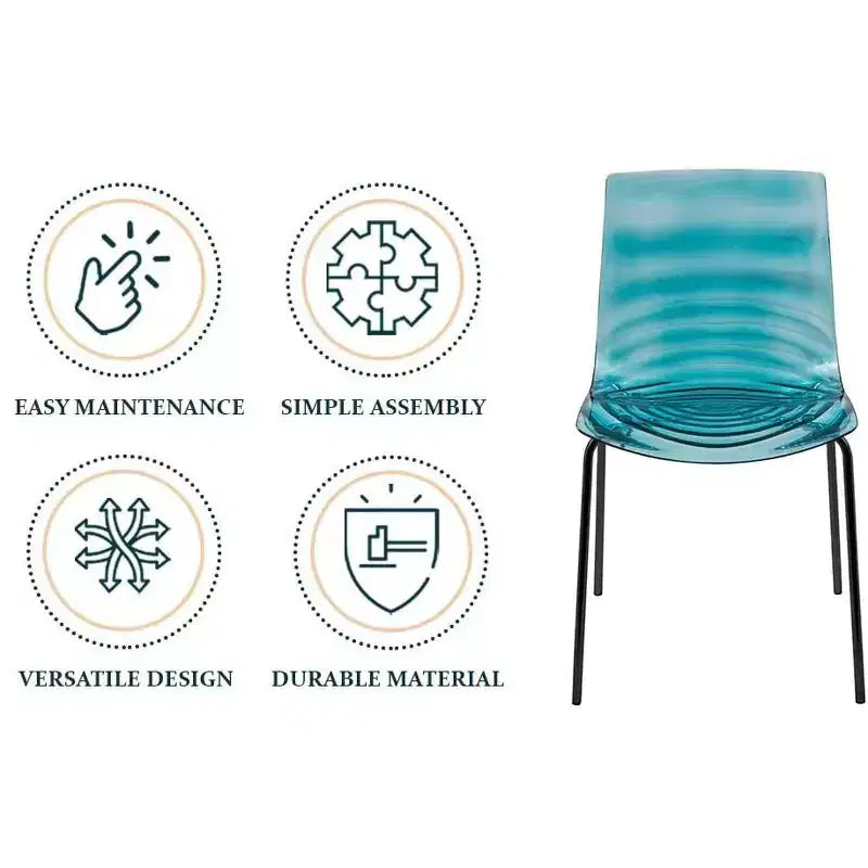 LeisureMod Astor Sedie da pranzo in plastica, set da 4, design a onde d'acqua con gambe in acciaio inossidabile nero, sedie moderne d'accento per cucina, sala da pranzo