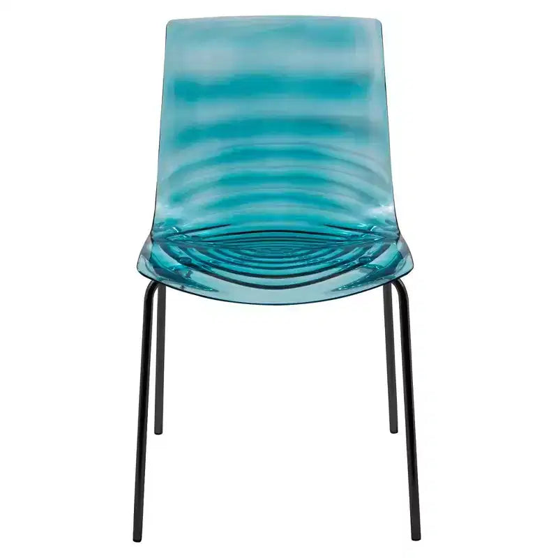 LeisureMod Astor Sedie da pranzo in plastica, set da 4, design a onde d'acqua con gambe in acciaio inossidabile nero, sedie moderne d'accento per cucina, sala da pranzo