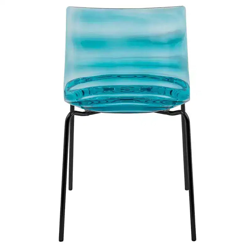 LeisureMod Astor Sedie da pranzo in plastica, set da 4, design a onde d'acqua con gambe in acciaio inossidabile nero, sedie moderne d'accento per cucina, sala da pranzo