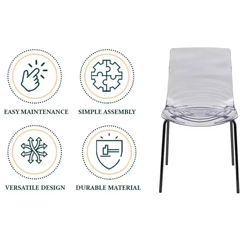 LeisureMod Astor Sedie da pranzo in plastica, set da 4, design a onde d'acqua con gambe in acciaio inossidabile nero, sedie moderne d'accento per cucina, sala da pranzo