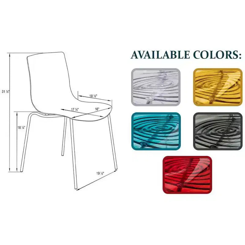LeisureMod Astor Sedie da pranzo in plastica, set da 4, design a onde d'acqua con gambe in acciaio inossidabile nero, sedie moderne d'accento per cucina, sala da pranzo