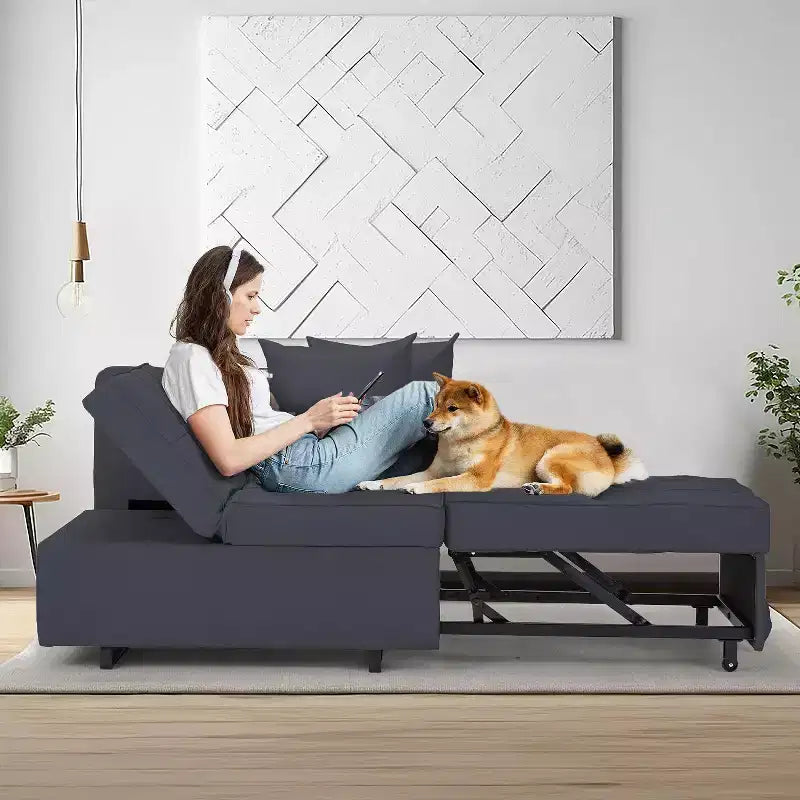 Erommy Poltrona Letto 3 in 1, Divano Letto Estraibile con Schienale Regolabile in 5 Posizioni e Rivestimento in Finta Biancheria
