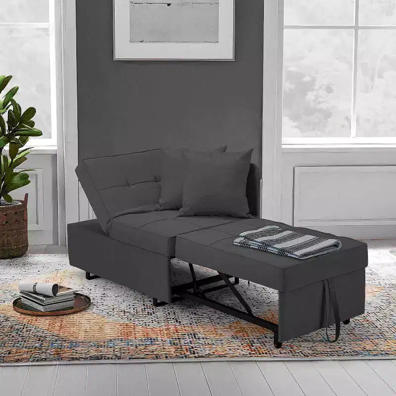 Erommy Poltrona Letto 3 in 1, Divano Letto Estraibile con Schienale Regolabile in 5 Posizioni e Rivestimento in Finta Biancheria