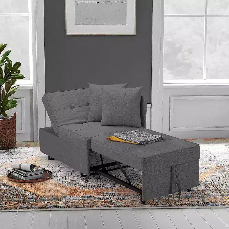 Erommy Poltrona Letto 3 in 1, Divano Letto Estraibile con Schienale Regolabile in 5 Posizioni e Rivestimento in Finta Biancheria
