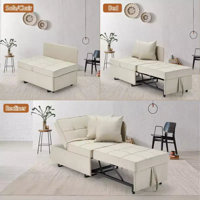 Erommy Poltrona Letto 3 in 1, Divano Letto Estraibile con Schienale Regolabile in 5 Posizioni e Rivestimento in Finta Biancheria