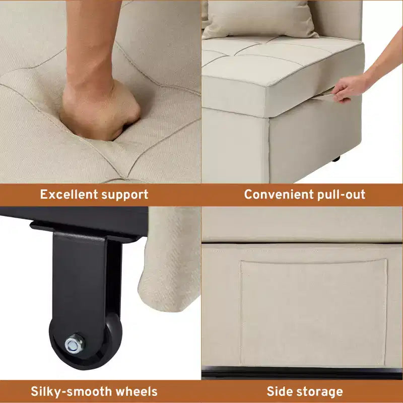 Erommy Poltrona Letto 3 in 1, Divano Letto Estraibile con Schienale Regolabile in 5 Posizioni e Rivestimento in Finta Biancheria