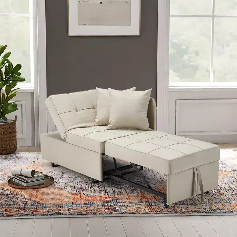 Erommy Poltrona Letto 3 in 1, Divano Letto Estraibile con Schienale Regolabile in 5 Posizioni e Rivestimento in Finta Biancheria