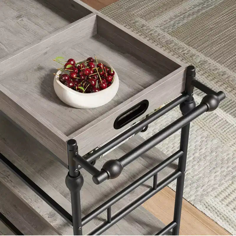 Carrello Bar, Carrelli Bar per la Casa, Carrello di Servizio a 3 Livelli con Ruote, Carrello in Metallo con Portabottiglie e Vassoio Rimovibile per Cucina, Sala da Pranzo