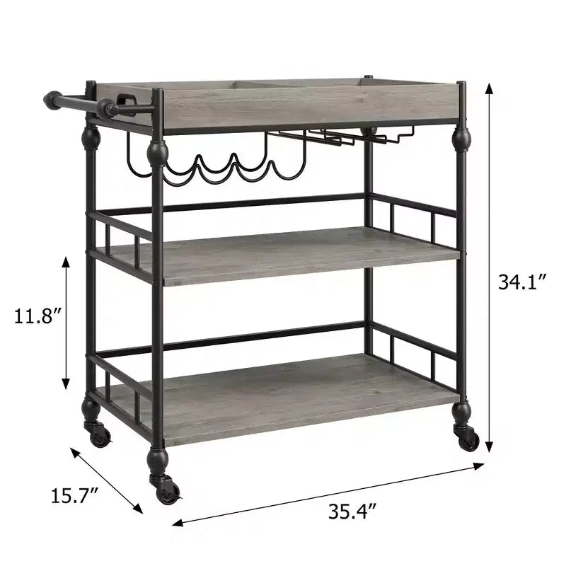 Carrello Bar, Carrelli Bar per la Casa, Carrello di Servizio a 3 Livelli con Ruote, Carrello in Metallo con Portabottiglie e Vassoio Rimovibile per Cucina, Sala da Pranzo