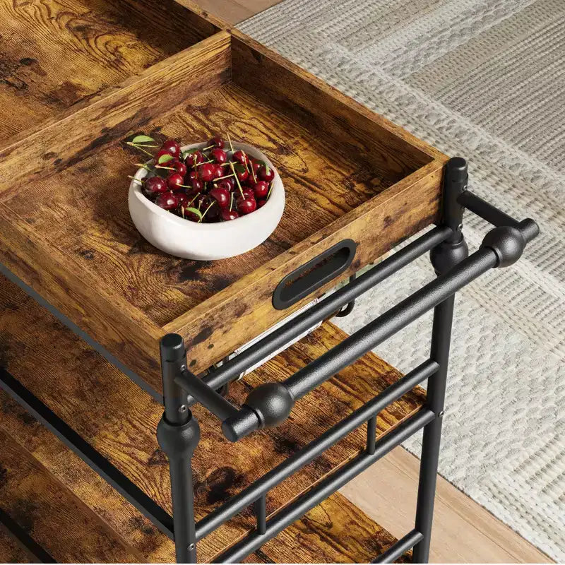Carrello Bar, Carrelli Bar per la Casa, Carrello di Servizio a 3 Livelli con Ruote, Carrello in Metallo con Portabottiglie e Vassoio Rimovibile per Cucina, Sala da Pranzo