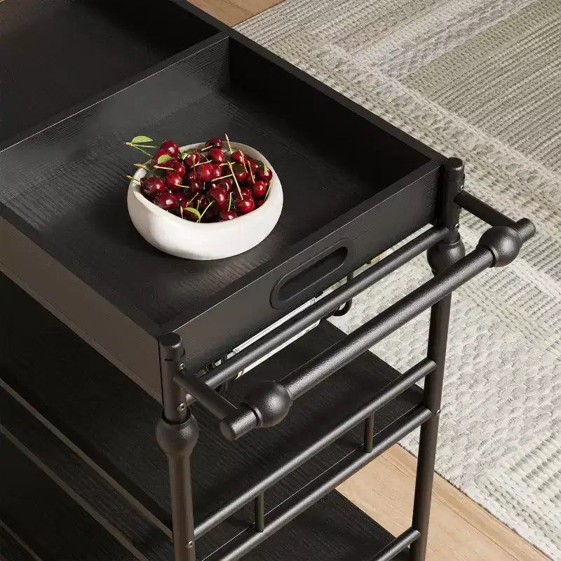 Carrello Bar, Carrelli Bar per la Casa, Carrello di Servizio a 3 Livelli con Ruote, Carrello in Metallo con Portabottiglie e Vassoio Rimovibile per Cucina, Sala da Pranzo